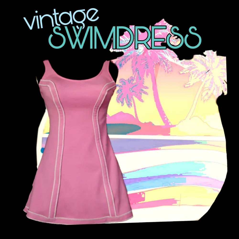 Vintage Pink One Piece Swim Dress - Picture 1 of 10